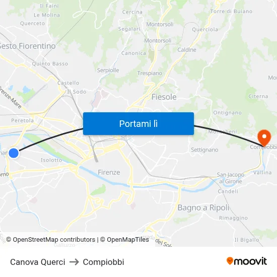 Canova Querci to Compiobbi map