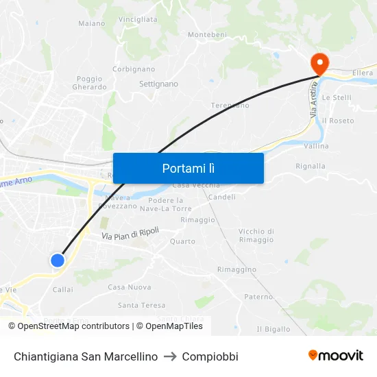 Chiantigiana San Marcellino to Compiobbi map