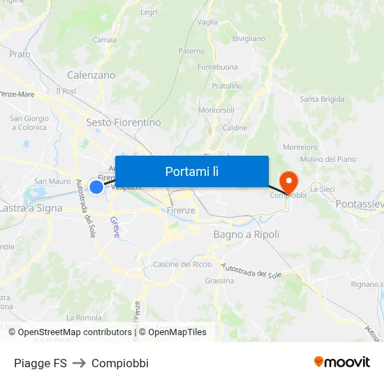 Piagge FS to Compiobbi map