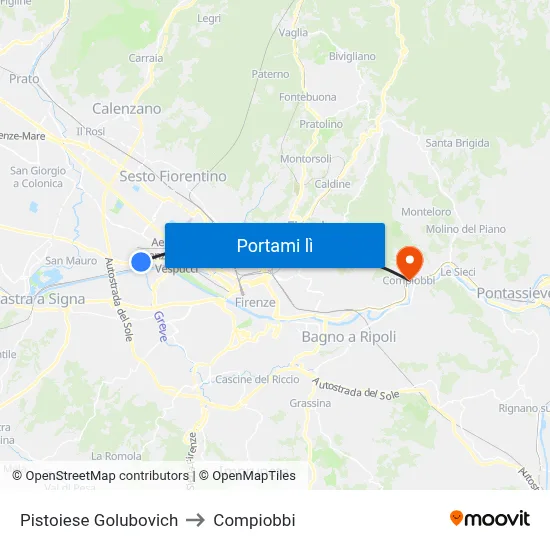 Pistoiese Golubovich to Compiobbi map