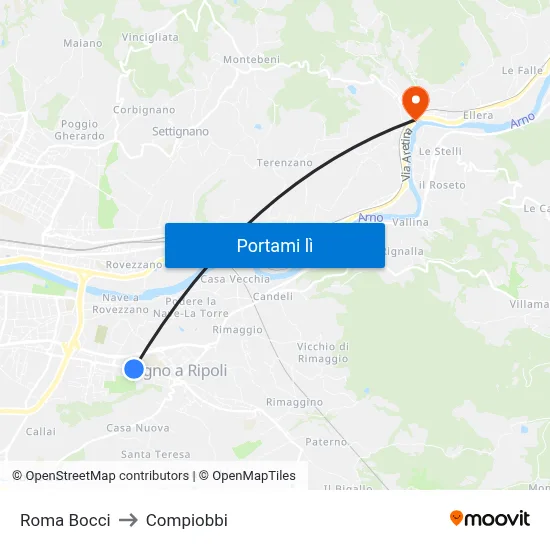 Roma Bocci to Compiobbi map