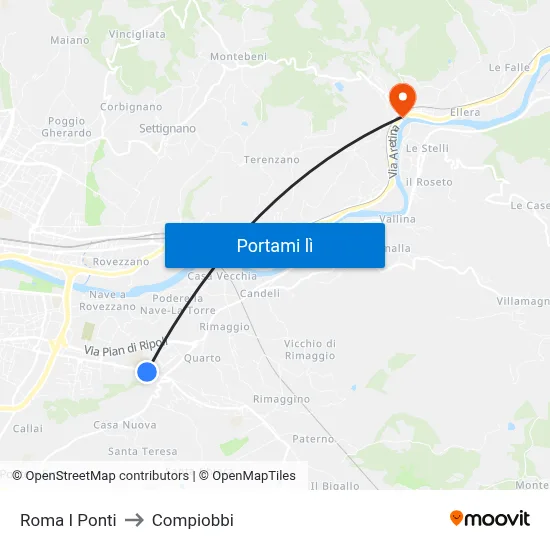 Roma I Ponti to Compiobbi map