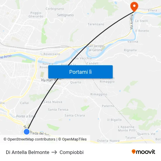 Di Antella Belmonte to Compiobbi map