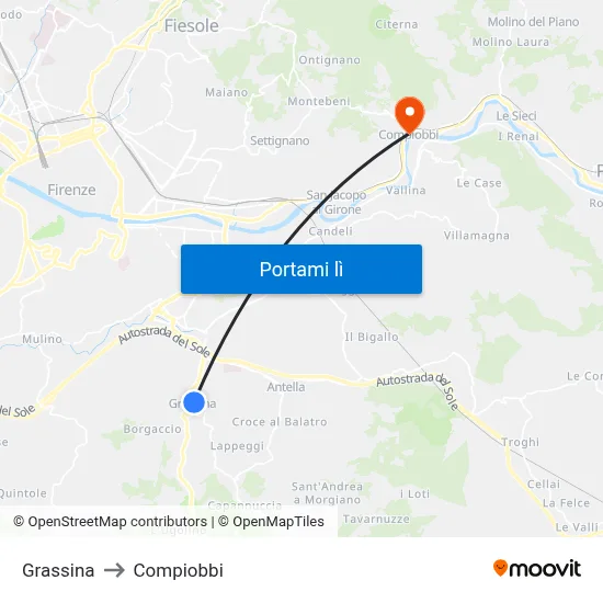 Grassina to Compiobbi map