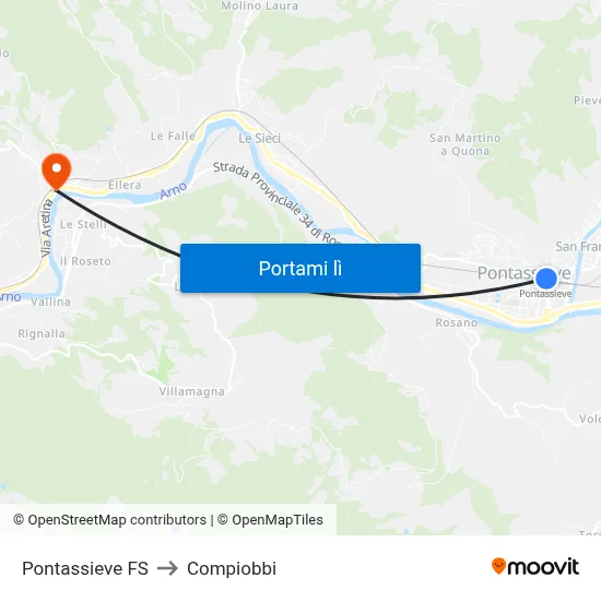 Pontassieve FS to Compiobbi map