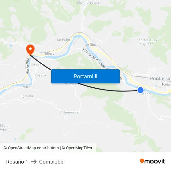 Rosano 1 to Compiobbi map