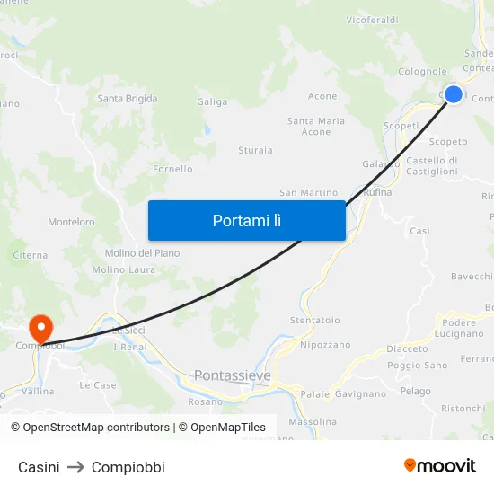 Casini to Compiobbi map