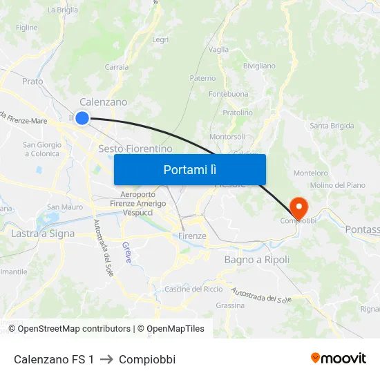 Calenzano FS 1 to Compiobbi map