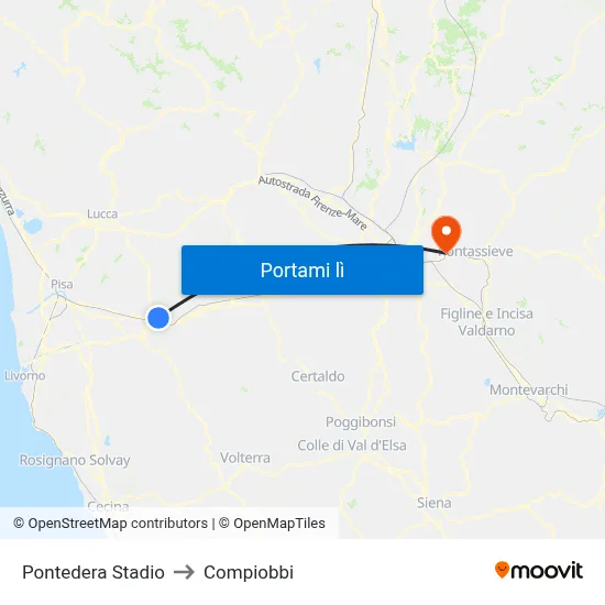 Pontedera Stadio to Compiobbi map