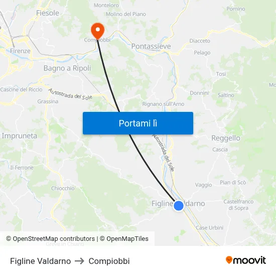 Figline Valdarno to Compiobbi map