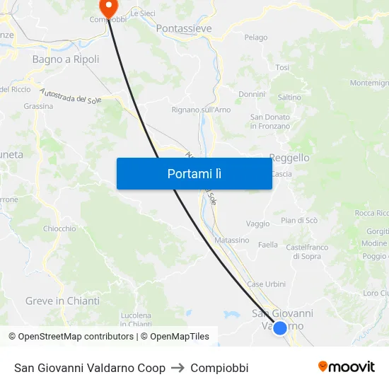 San Giovanni Valdarno Coop to Compiobbi map