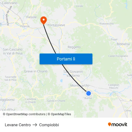 Levane Centro to Compiobbi map