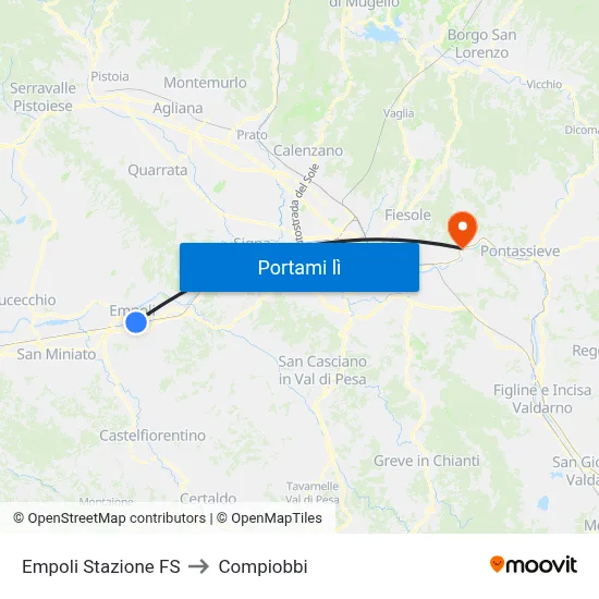 Empoli Stazione FS to Compiobbi map