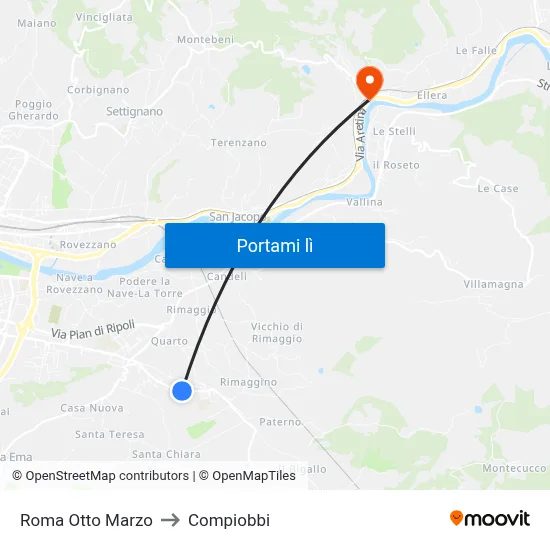 Roma Otto Marzo to Compiobbi map