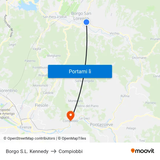 Borgo S.L. Kennedy to Compiobbi map
