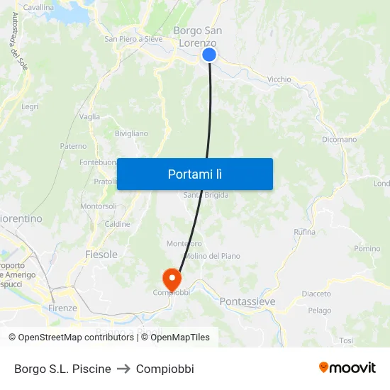 Borgo S.L. Piscine to Compiobbi map