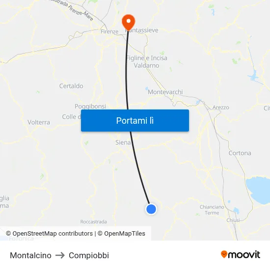 Montalcino to Compiobbi map
