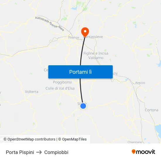 Porta Pispini to Compiobbi map