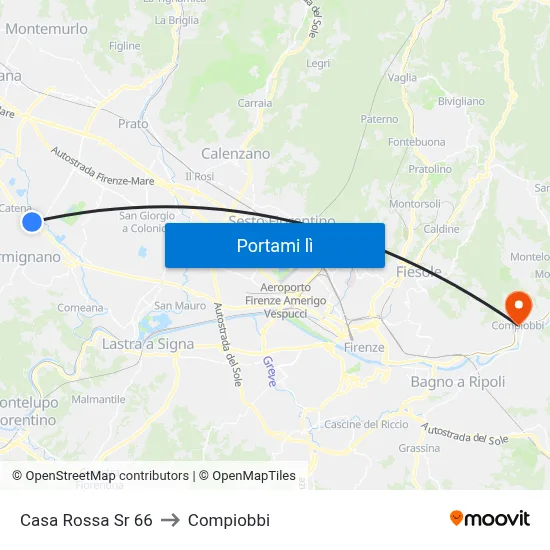 Casa Rossa Sr 66 to Compiobbi map