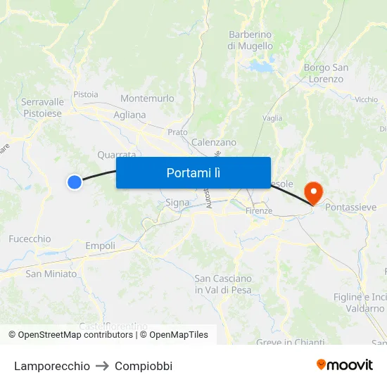 Lamporecchio to Compiobbi map