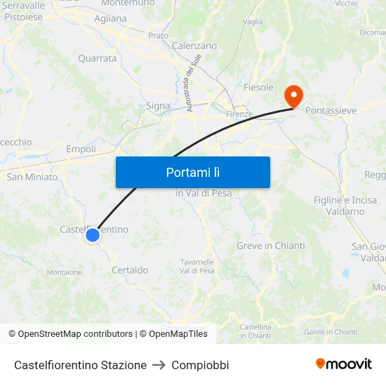 Castelfiorentino Stazione to Compiobbi map