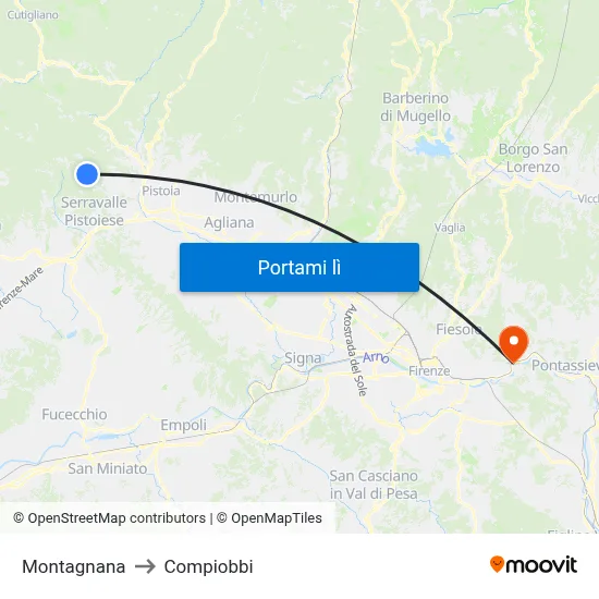 Montagnana to Compiobbi map