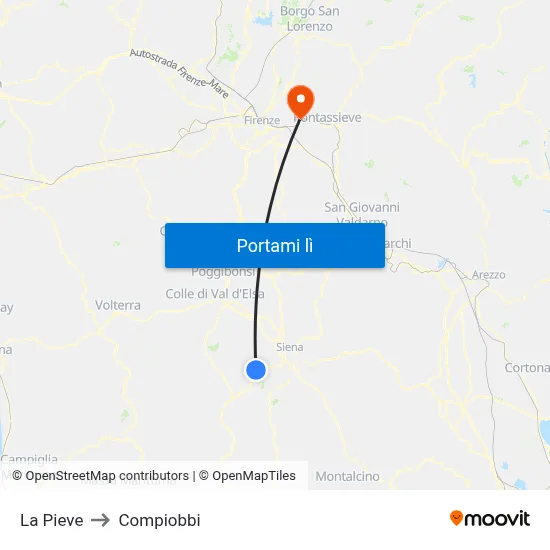 La Pieve to Compiobbi map