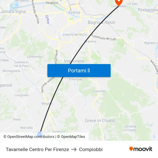 Tavarnelle Centro Per Firenze to Compiobbi map