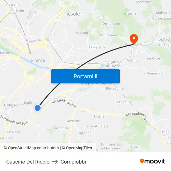 Cascine Del Riccio to Compiobbi map