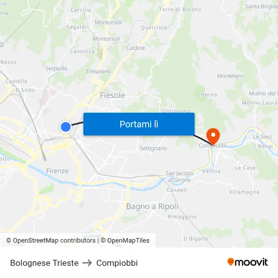 Bolognese Trieste to Compiobbi map
