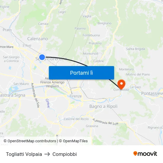 Togliatti Volpaia to Compiobbi map