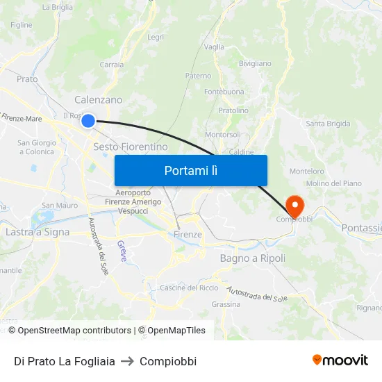 Di Prato La Fogliaia to Compiobbi map
