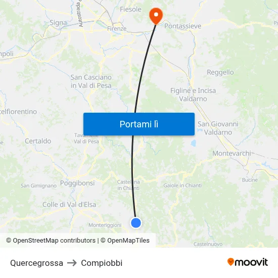 Quercegrossa to Compiobbi map