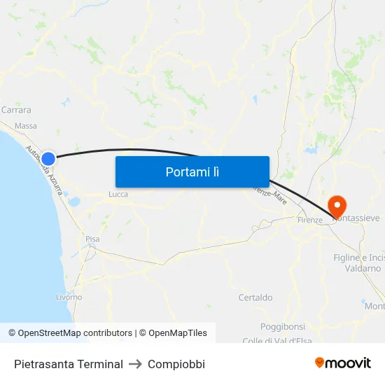 Pietrasanta Terminal to Compiobbi map