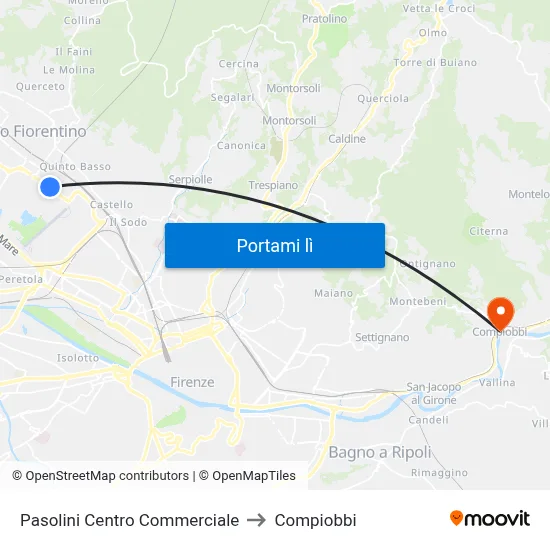 Pasolini Centro Commerciale to Compiobbi map