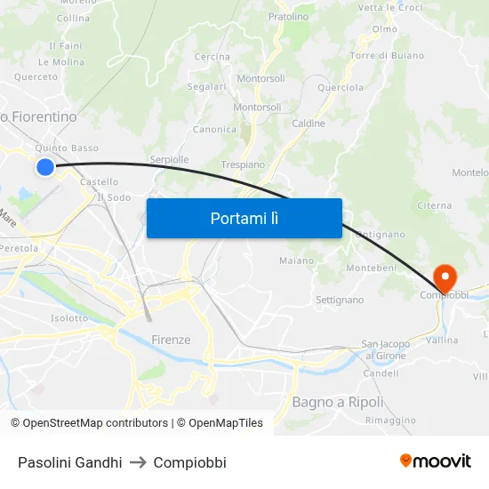 Pasolini Gandhi to Compiobbi map