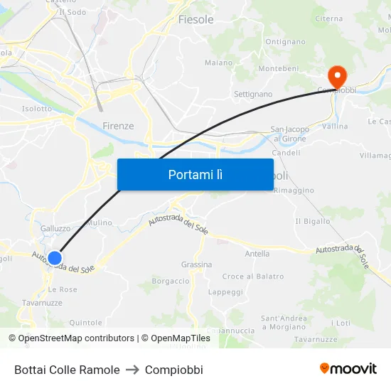 Bottai Colle Ramole to Compiobbi map