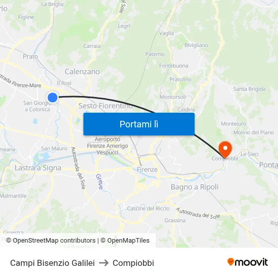 Campi Bisenzio Galilei to Compiobbi map