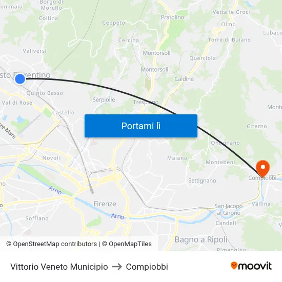 Vittorio Veneto Municipio to Compiobbi map