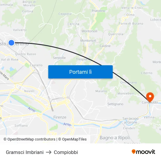 Gramsci Imbriani to Compiobbi map