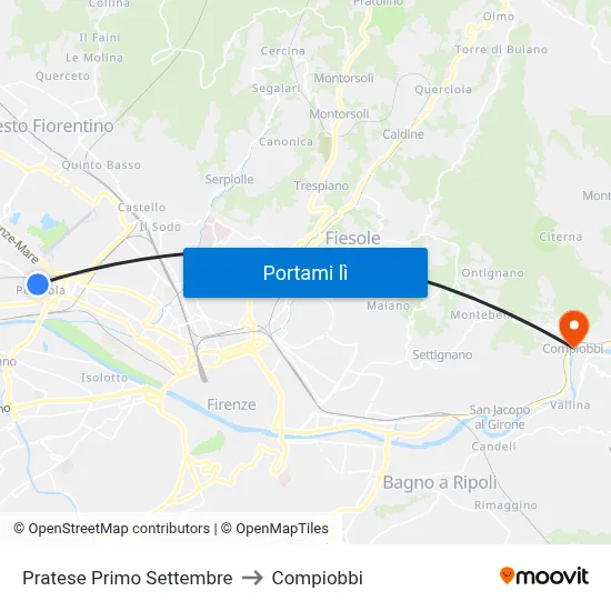 Pratese Primo Settembre to Compiobbi map