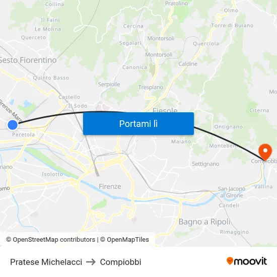 Pratese Michelacci to Compiobbi map