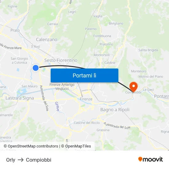 Orly to Compiobbi map