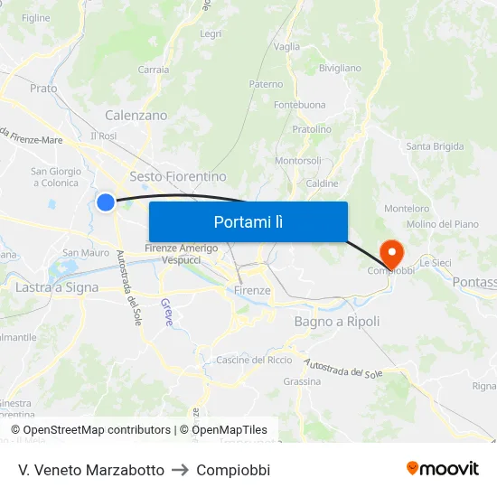 V. Veneto Marzabotto to Compiobbi map