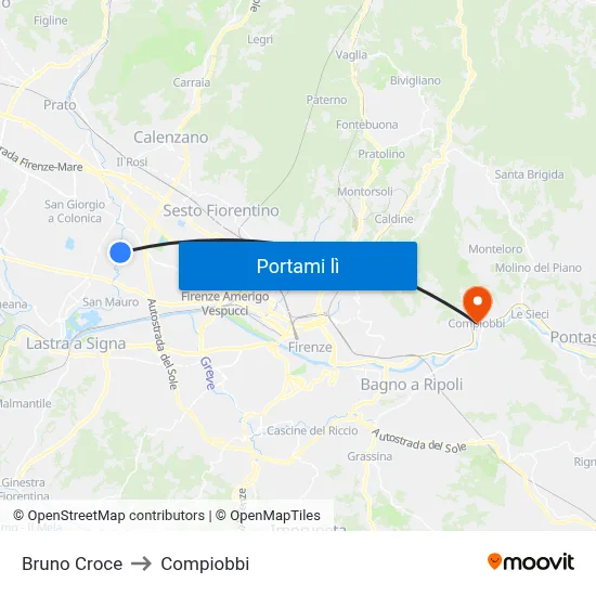 Bruno Croce to Compiobbi map