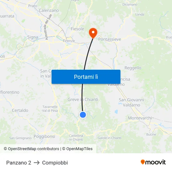 Panzano 2 to Compiobbi map
