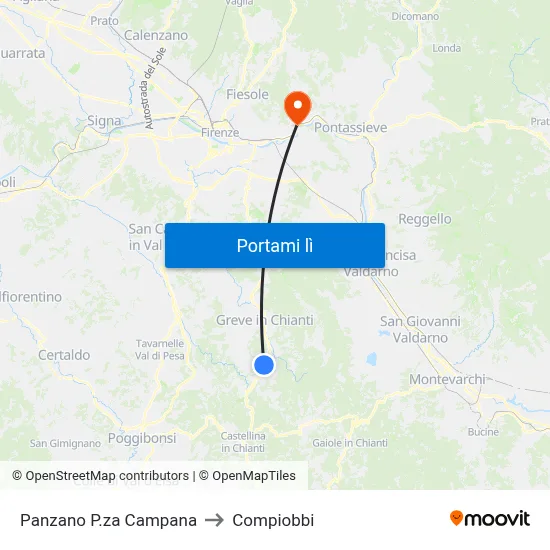 Panzano P.za Campana to Compiobbi map
