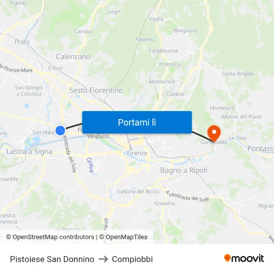 Pistoiese San Donnino to Compiobbi map