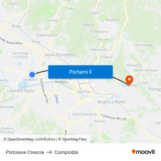 Pistoiese Crescia to Compiobbi map
