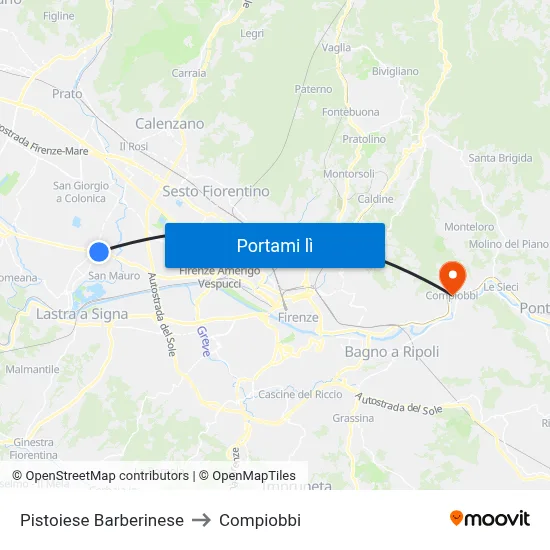 Pistoiese Barberinese to Compiobbi map